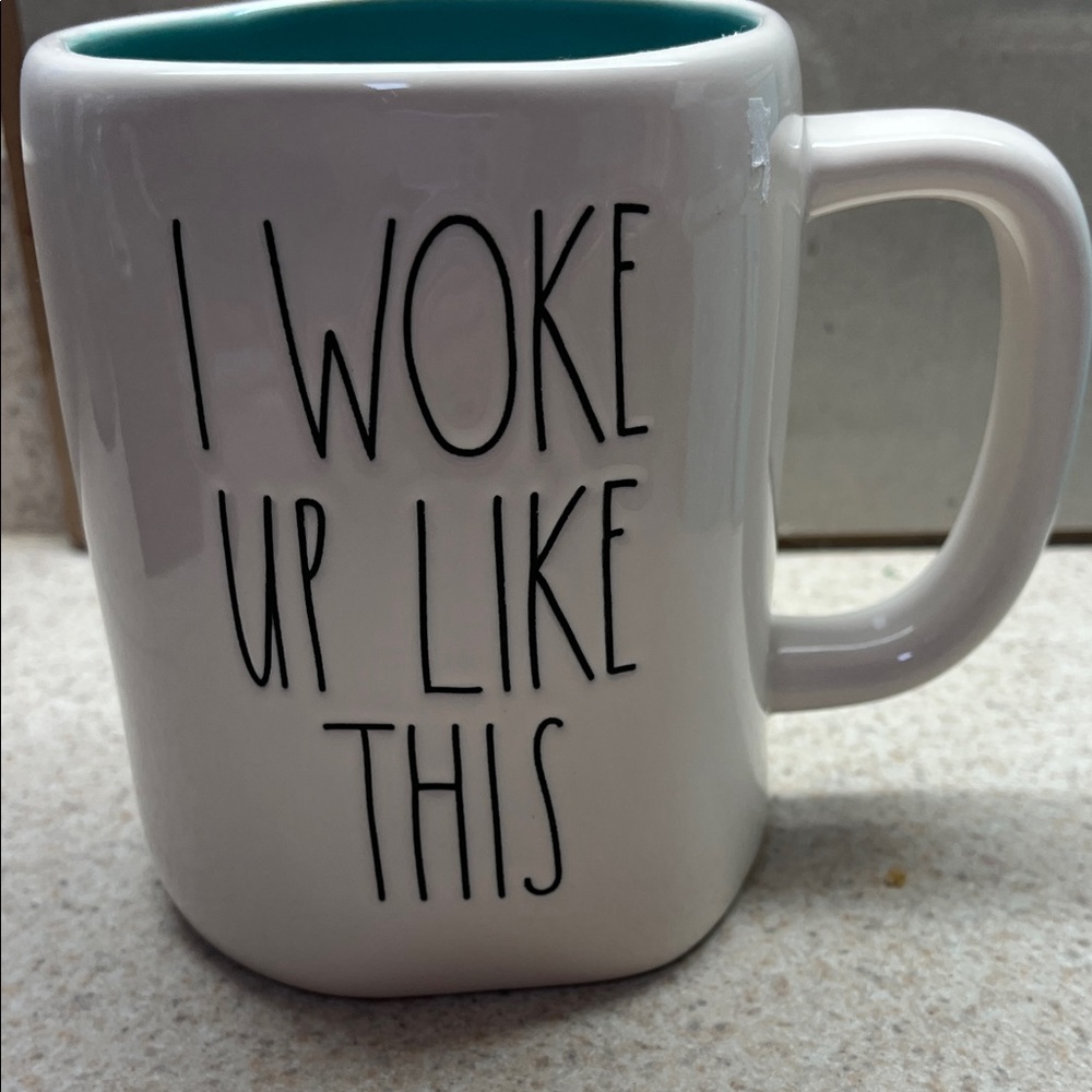 Rae Dunn White Mug with Teal Interior